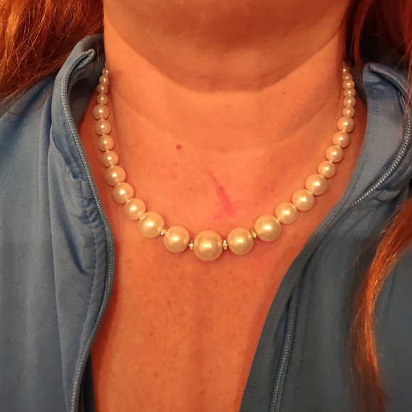 GENUINE 6-14MM WHITE SEA SHELL ROUND PEARL BEADS NECKLACE JEWELRY 17" CHOKER - Picture 4 of 7